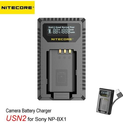 NITECORE USN2 USB Dual Slot Travel LCD Camera Charger For Sony NP-BX1 Batteries Compatible DSC-HX350 DSC-H400 DSC-HX400 DSC-HX90