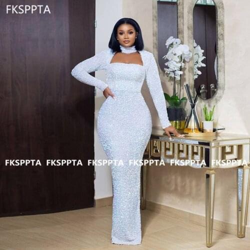 Elegant Long Sleeves Prom Dresses Sheath Floor Length Shiny Sequin Black Girls Party Dress Plus Size Prom Gowns