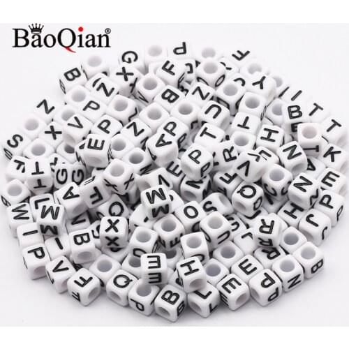 200pcs/lot White Square Letter Acrylic Beads 6mm Alphabet Loose Beads For Jewelry Making DIY Craft Scrapbook Decoration