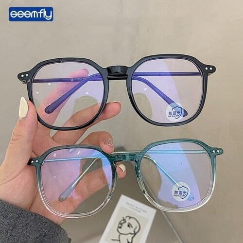 Seemfly 2021 New Anti Blue Light Glasses Frame Fashion Women Round Transparent Color Plain Glasses Men Clear Lens Spectacles