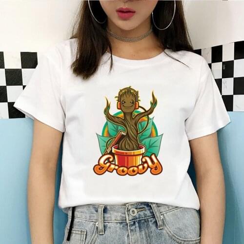 2021 Vintage Hot Sale Cute Bady Groot Tshirt Kawaii Groot Women Short Sleev Tee Fun Vogue Cartoon Harajuku Female O-neck Clothes