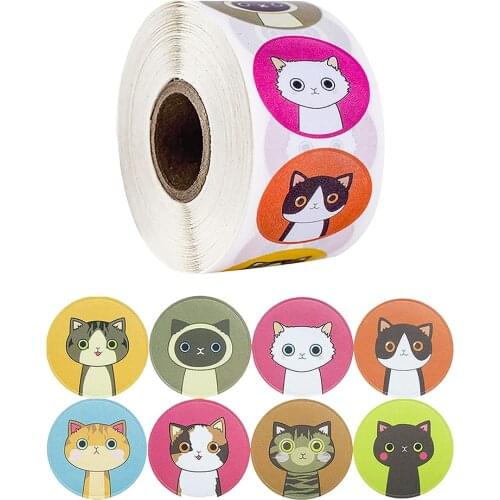 500pcs Cute Cat Stickers 1 inch Round Reward Stickers for Teacher Praise Student Lovely Sticker 8 Designs Labels For Kids Toy