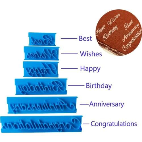 6pc handwritten English birthday cake decoration mold 6 sentence phrase letters fondant seal mold cookie cookie print mold