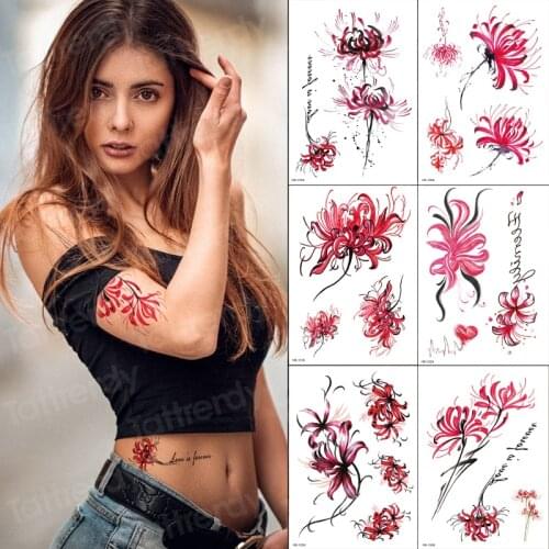 6pcs/set Pink Flower Tattoo sticker Temporary Waterproof Women Girls Clavicle arm Tattoo Body Art lotus waist back sexy girl new