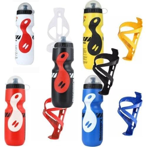 750ML Mountain Bike Bicycle Cycling Water Drink Bottle + Holder Cage Portable Outdoor Sports Plastic Kettle Water Drinkware
