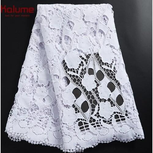 Kalume African Guipure Lace Fabrics 2021 High Quality Nigerian Water Soluble Cord Lace Fabric 5 Yards Cord Lace For Sew H2315