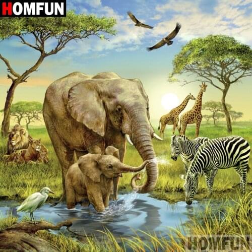 HOMFUN 5D DIY Diamond Painting Full Square/Round Drill "Animal elephant" 3D Embroidery Cross Stitch gift Home A09380