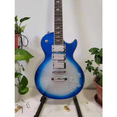 Free transportation, 6-string electric guitar, big blue silver powder particles, customizable