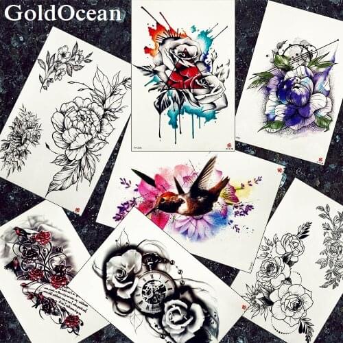 Bracelet Large Tattoos Temporary Women Chest Waist Flash Flower Fake Tatoos Girl Black Sketch Rose Water Transfer Tattoo Arm Art