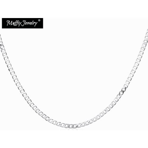4mm Side Chain Link Chain,Europe Men Chains Necklace Classic 925 Sterling Silver Jewelry Fit Pendant Gift For Men & Women