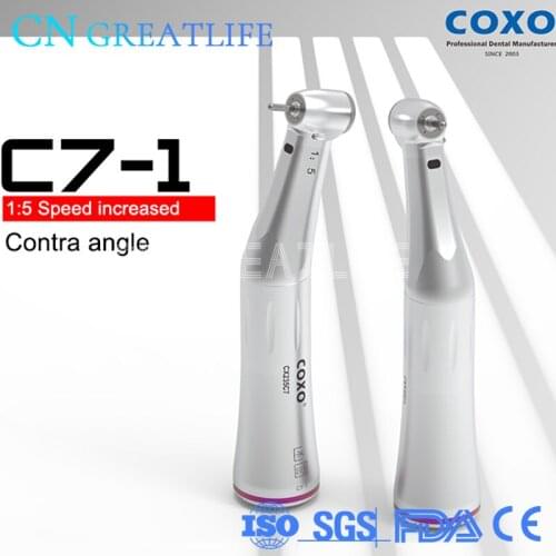 COXO C7-1 1:5 Push Button Inner Channel Optic Fiber Led Increase Low Speed Handpiece Led Contra Angle Handpiece for Implant