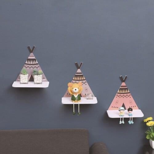 Wood Plastic Board UV Printing Triangular Small Tent Wall Hanging Storage Rack Wall Decoration with Strong Adhesive Hook