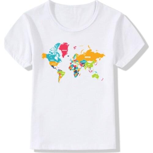 2019 Children Print World Map T-shirt O-Neck Short Sleeve Summer Kids Girls Boys Streetwear Casual T Shirt Baby Top Tee ooo729