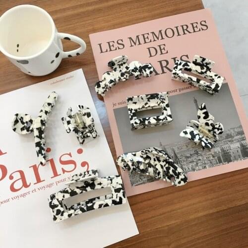 Milk Cow Color Geometric Large Hair Claws Women Girls Vintage Hollow Acrylic Hairpins Acetate Hair Clips Crab Hair Accessories