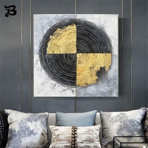 Canvas Painting Wall Art High Quality Abstract Modern Oil Painting Golden Disc Wall Pictures for Living Room Home Decoration