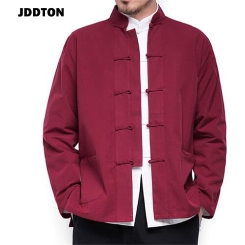JDDTON Mens Kimono Cotton Linen Jackets Solid Color Coats Loose Casual Chinese Style Male Cardigan Retro Comfort Overcoat JE563