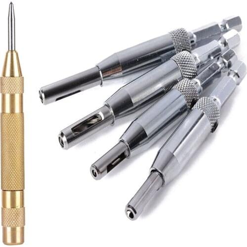 4pcs Self Centering Hinge Drill Bits Set,1/4inch Hex Shank, screw sizes 5/64 inch, 7/64 inch, 9/64 inch, 11/64 inch for Door Cab