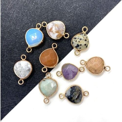 Natural Stone Connector Spot Amethyst Double Hole Pendant 14x22mm Flat Drop Shaped Face Pendant Handmade DIY Bracelet Necklace