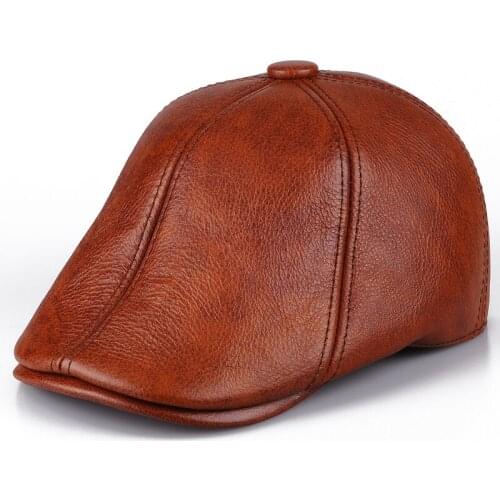 New mens leather leather cap in autumn and winter male Leather Hat Beret peaked cap warm cap 2019 sell to Russia