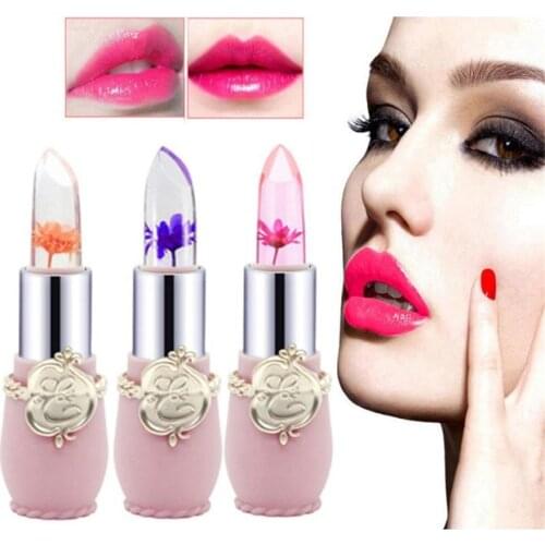 New long lasting lipstick minfei 1PC cosmetics Bright Flower Crystal Jelly Lipstick Magic Temperature Change Color Lip Balm