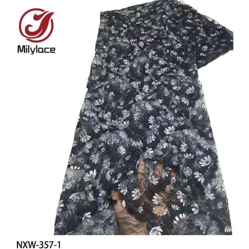 Newest Embroidered Tulle Lace Fabric with Sequins Fashion Net Lace Fabric 5 Yards for Wedding Dress NXW-357