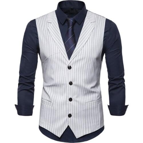 CSBC-9703 New Mens Casual Fashion Suit Collar Striped British Style Cardigan Single Breasted Suit Vest