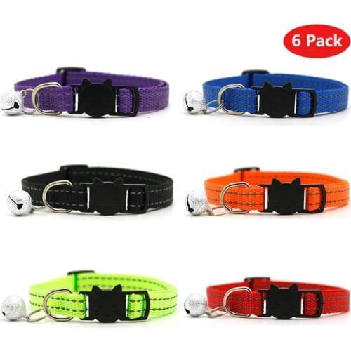 Kitten Cat Collar Necklace Bell Safety Breakaway Adjustable Nylon Neck Strap Reflective Puppy Small Dog Collar Chihuahua 6Pack