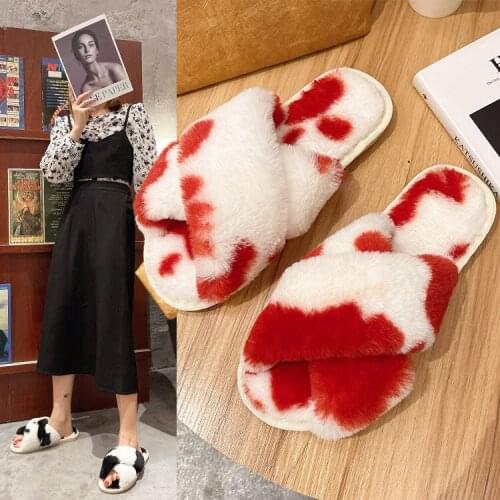 Plush Slippers Women 2021 Autumn and Winter New Flat-bottomed Home Plush Cotton Non-slip Wear-resistant Slippers Women
