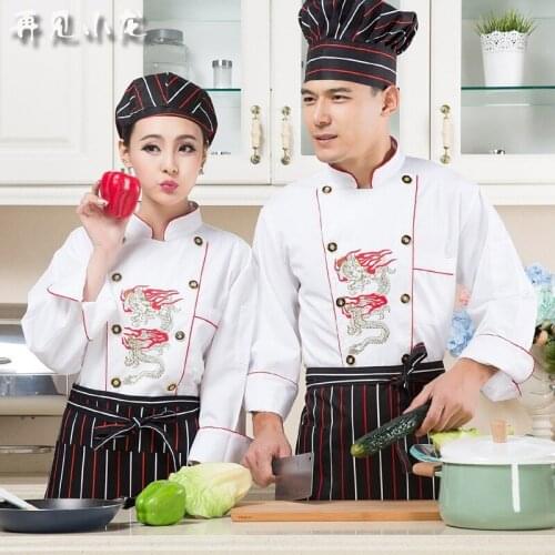 Cooks Kitchen Jacket Adult Chef Uniforms Female Restaurant Chefs Apparel Ladies Chefwear Embroidered Dragon Plus Size B-5916