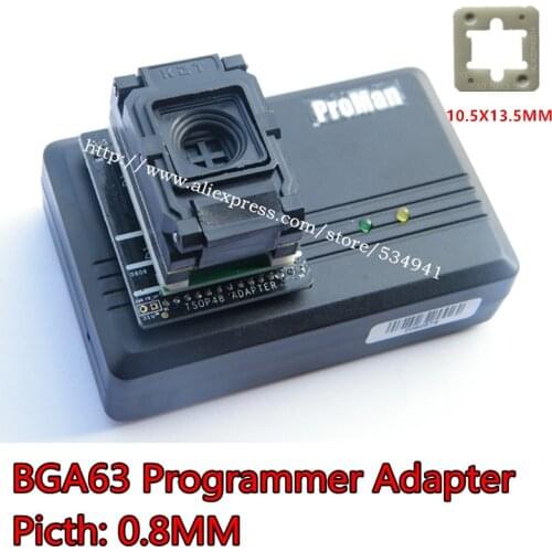 0.8MM BGA63 IC programmer adapter/BGA63 to DIP48 IC Test Socket 9X 11mm/ NAND proman / TL866 PLUS + 10.5X13.5MM Matrix