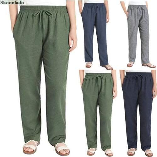 Plus size Autumn linen pants winter womens wide-leg pants elastic waist ladies casual linen pants good full length trousers