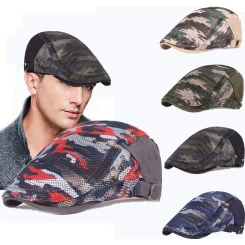 Adjustable Breathability Fashion Women Breathable Colored Caps Unisex Camouflage Mesh Beret Hats Men Summer Comfort Cool