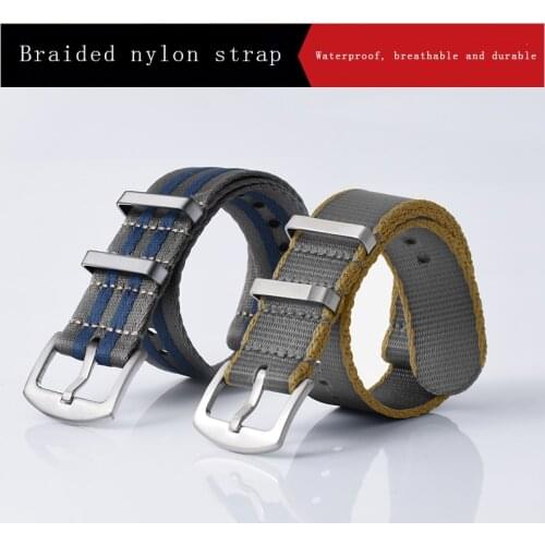 For 007 James Bond Military Striped Replacement WatchPremium Seatbelt Watch Band Nylon Nato Strap Quality Herringbone 20mm 22mm