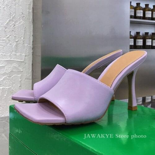 Summer Square open toe Thin High Heel Slippers Women Multicolor Real Leather Sandals Sexy Hot Sale Runway Luxury Brand Mujer