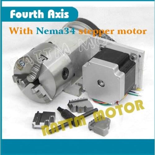 Nema34 stepper motor Fourth 4th axis A axis Dividing head 3:1 CNC Router Rotational Axis Engraving machine 3jaw K11 100mmchuck