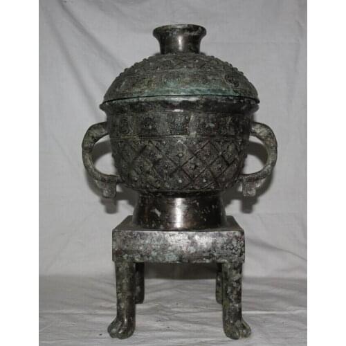 USPS to USA S2156 17" Archaic China Chinese Bronze Dynasty Palace Kitchen Stove Cook Caldron Set