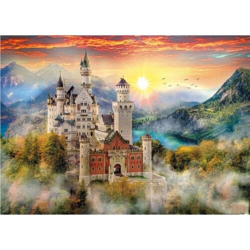 Yujohom Mountain Castle Sunset Scenery Paint With Diamond Painting Full Square Drill Diy 5D Diamond Embroidery Mosaic Art Decor
