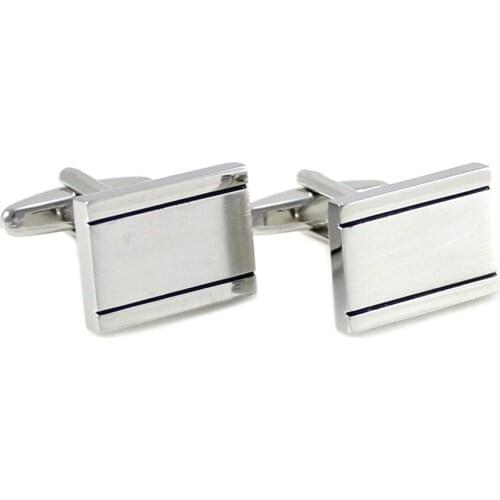 Brushed Silver Tone Black Lines Rectangle Cufflinks Fathers Day Gift Cuff Links Birthday Wedding Gifts Cuff Links
