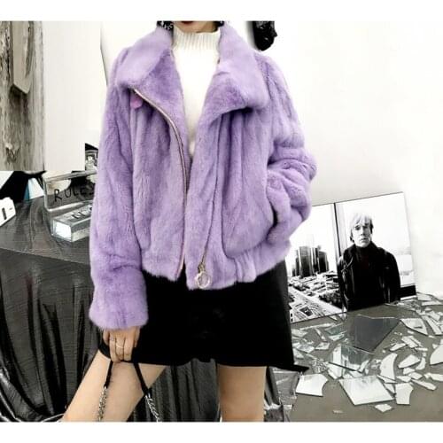 Mink Whole Fur Women short Sportswear with Turn-down Collar Winter Thick Slim Warm Female Mink Fur Jacket