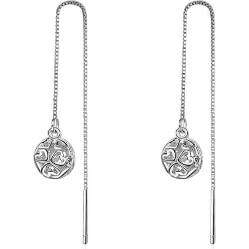 925 Sterling Silver Fashion Ball Design Long Drop Earrings for Women Jewelry 2018 New Hot Sale Wholesale Valentines Day Gifts