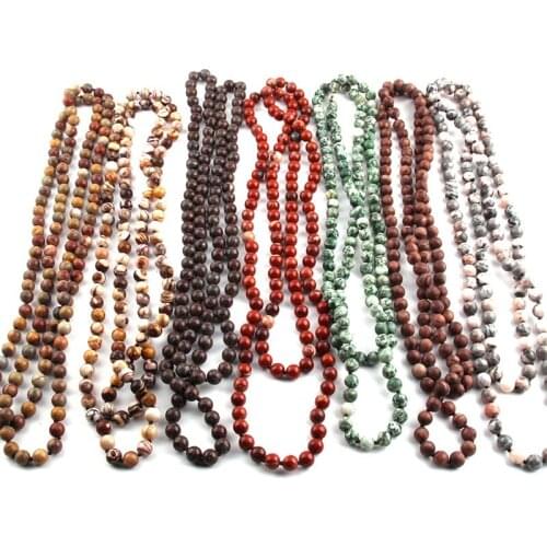 Free Shipping Fashion Natural Semi Precious Stones Beads long Knotted Statement Necklaces For Women