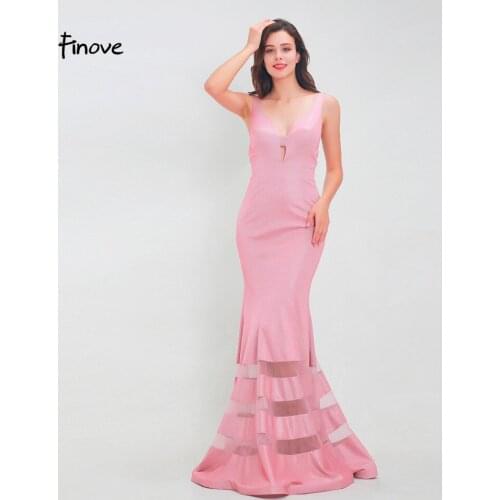 Finove Prom Dress 2020 Long Elegant Mermaid Style Chic Sparkle Material Deep V Neck Backless In Women'Dresses
