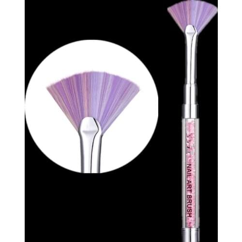 1Pc Nail Art Brush Liner Gradient Fan Shape Pink Rhinestone Handle Dust Glitter Powder Remover Pen 3D Painting Gel Nail Brush