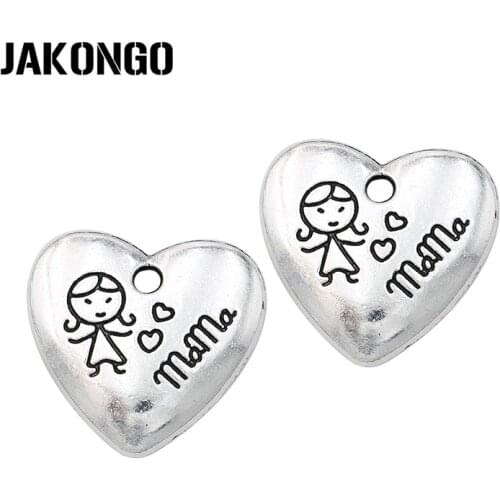 10pcs Antique Silver Plated Heart Mama Charms Pendants for Jewelry Making Bracelet DIY Handmade Craft 20x22mm