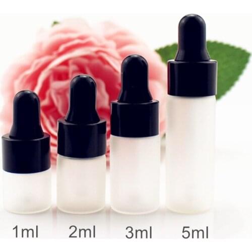 100pcs/lot 1ml 2ml 3ml 5ml Frosted Glass Perfume Essential Oil Bottles Jars Vials With Glass Pipette Dropper for Cosmetic