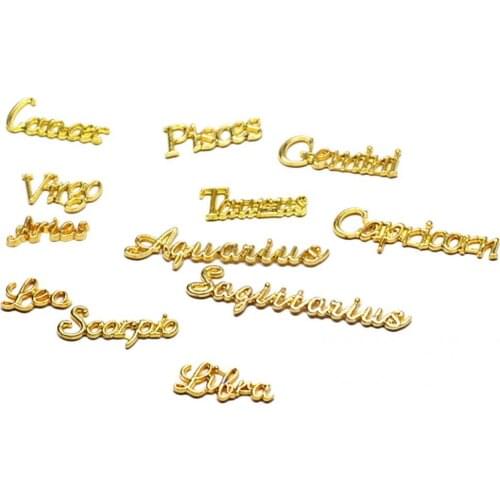 12Pcs/Set Stylish Metal Letters Shape Rhinestone Tips Decoration 3D Effect Nail Ornament Constellation Style for Party