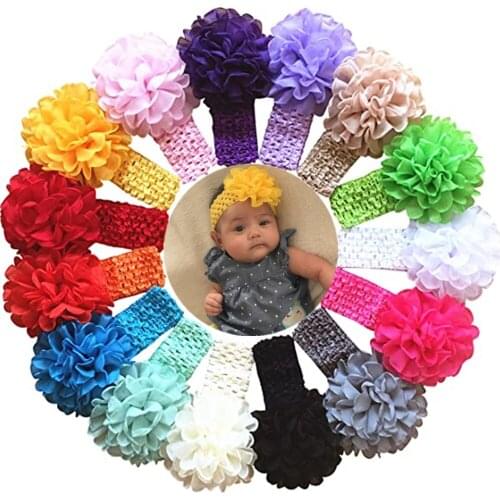 15Pcs Infants Baby 4 Inches Burned Flowers Elastic Crochet Headbands Kids Girls Pretty Headwear
