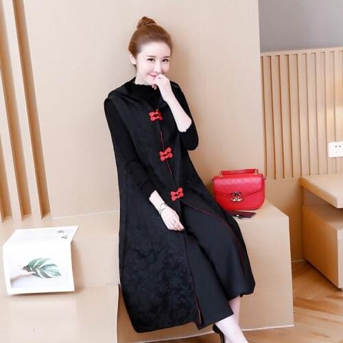 2020 Chinese Style Trench Coats Sleeveless Embroider Long Jackets For Women Cotton Robe Vintage Femme Han Chinese Clothing 11791