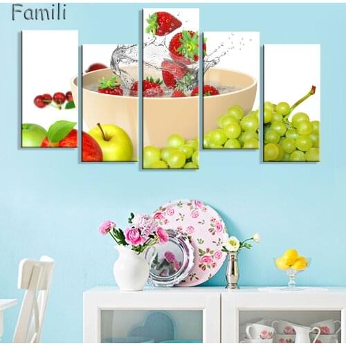 5 Piece Hot Sell Modular Wall Paintings Beautiful Kitchen Fruit Modern Oil Painting on Canvas Pictures For Living Room HD Poster