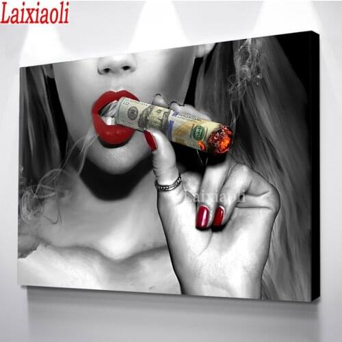 Beauty Cigar Money Beautiful sexy woman lips 5d diamond painting mosaic full drill square round diamond embroidery Cross Stitch